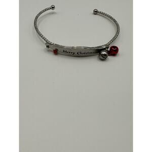 Vintage Silver Tone Merry Christmas Bracelet With Jingle Bell Charms Size 6.75”